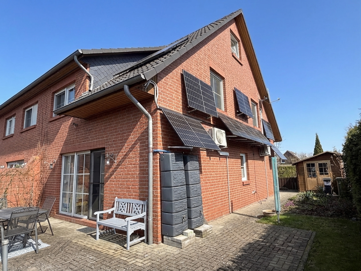 Ansicht vom Garten - Familienfreundliches Reihenendhaus mit PV-Anlage & Klimaanlage